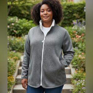CUDDL DUDS Cozy Gray and White Fleece Jacket Zip Up Side Pockets Size XXL EC